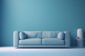 Soft blue sofa on blue background 3D illustration