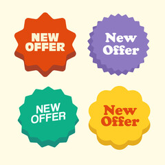 New offer starburst icon promo sticker set. Colorful tag badge for advertising new product or sale discount vector illustration 