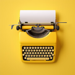 Yellow typewriter on yellow background. Inspiration for writing concept. AI Generated