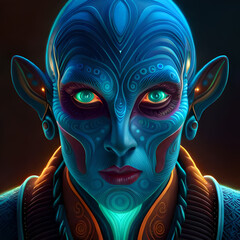 Obraz premium Portrait of a cosmic being. Alien abstract portrait. Alien humanoid. 3D Digital illustration. Generative AI