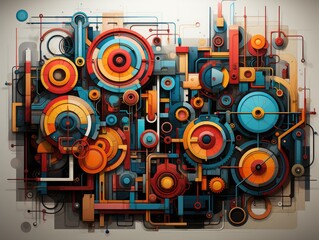Fototapeta premium Illustration of a colorful abstract painting with overlapping circles and vibrant patterns. Generative AI