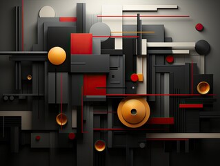 Illustration of a vibrant abstract painting with bold colors and metallic accents. Generative AI