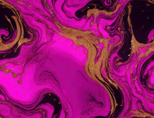 Seamless pink color and golden glitters fluid pattern. Generative AI