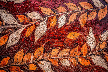 Mosaïque ancienne avec feuilles aux couleurs de l'automne - Générative IA