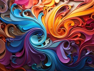 Illustration of a vibrant and dynamic abstract background with intricate swirls and shapes. Generative AI
