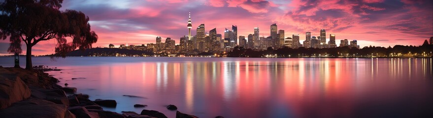 Obraz premium Night city panorama, generative ai