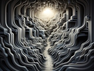 Illustration of a mesmerizing tunnel leading towards a bright and hopeful light. Generative AI
