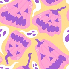 Halloween cartoon pumpkins seamless autumn harvest pattern for wrapping paper and fabrics and kids clothes