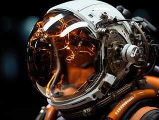 Fototapeta premium Illustration of a motorcycle helmet up close. Generative AI