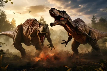 Zelfklevend Fotobehang dinosaur scene of the two dinosaurs fighting © artem