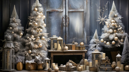 Fototapeta premium Stylish interior of living room with decorated Christmas tree. Christmas decoration.