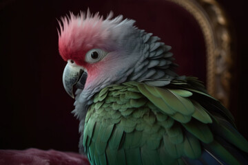 Fototapeta premium A green with pink parrot