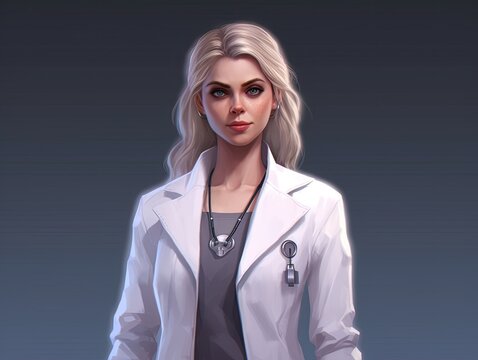 Illustration of a woman in a stylish white jacket and black shirt. Generative AI