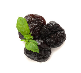 Dry Plums Isolated, Dried Black Fruits, Prune Group, Dry Plum Fruit on White Background