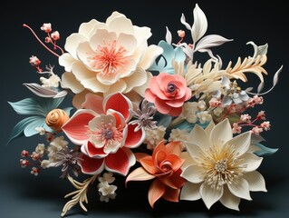 Illustration of beautifully arranged flowers on a table. Generative AI