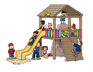 Children playing on a slide at the playground