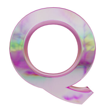 Pink rainbow 3d glass Letter with dispersion, colorful holographic Alphabet
