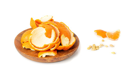 Mandarin Peel Isolated, Peeled Tangerine, Fresh Citrus Rind, Mandarins Skin, Tangerines Shell Isolated
