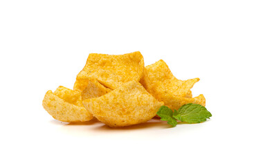 Lentil Chips Isolated, Lentils Crisps, Healthy Orange Snack, Fried Organic Crunchies, Lentil Chips on White