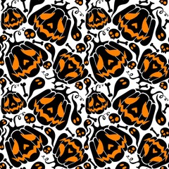 Halloween monsters seamless pumpkins pattern for autumn wrapping paper and fabrics and kids clothes print