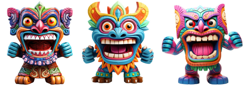 3D illustration of a happy funny tiki bar mask monster. 3D render character cartoon style Isolated on transparent background