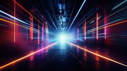 Fototapeta na wymiar Light neon tunnel. AI generation