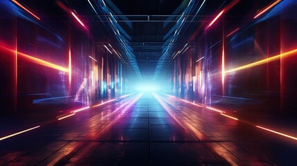 Obraz premium Light neon tunnel. AI generation