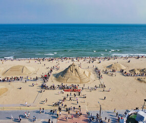 Fototapeta na wymiar Aerial View of Haeundae Sand Festival, Busan, South Korea, Asia