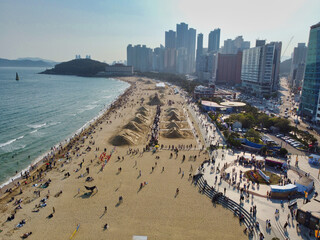 Aerial View of Haeundae Sand Festival, Busan, South Korea, Asia