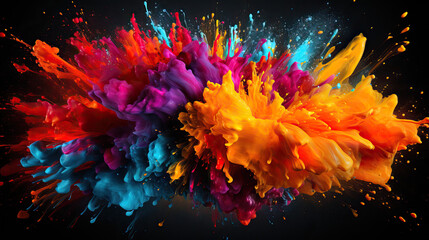 Colourful liquid paint explosion with red, purple, blue and yellow colours
