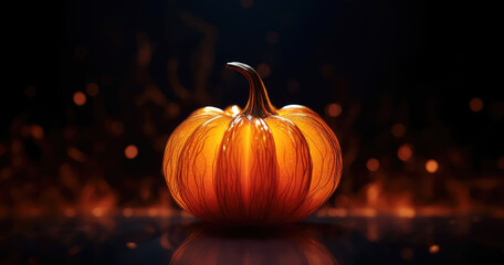 halloween pumpkin on black background with bokeh effect generative ai