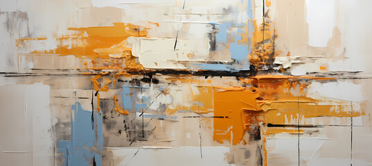 Rustic Harmony: Abstract Art with Yellow, Orange, and Blue Tones