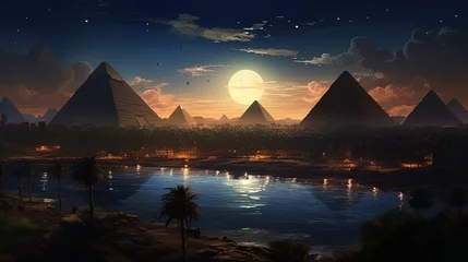 Foto op Canvas Landscape with ancient Egyptian pyramids, beautiful sunset. AI generation © MiaStendal