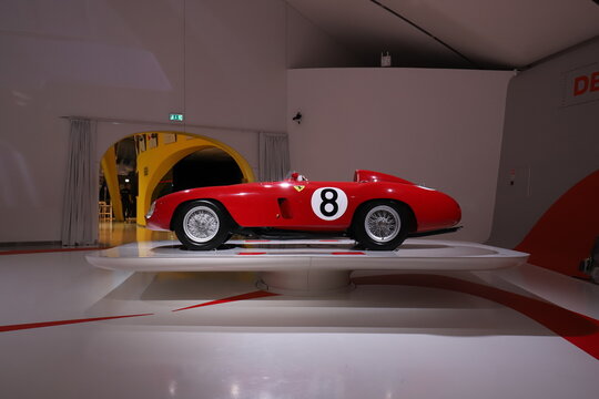 Modena, June 16 2023, MEF Museum Enzo Ferrari, original Ferrari 750 Monza vintage sport car, year of construction 1954, historical car