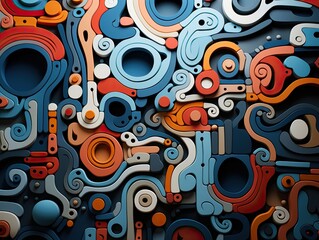 Illustration of an abstract painting with vibrant colors and diverse shapes. Generative AI