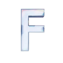 Glass font. Letter F made of dispersion chromatic glass isolated on transparent background. 3d render illustration