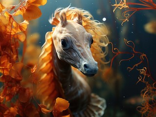 Illustration of a horse surrounded by vibrant flowers. Generative AI