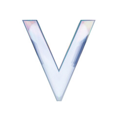 Glass font. Letter V made of dispersion chromatic glass isolated on transparent background. 3d render illustration