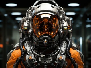 Illustration of a man in a space suit with a helmet and goggles. Generative AI