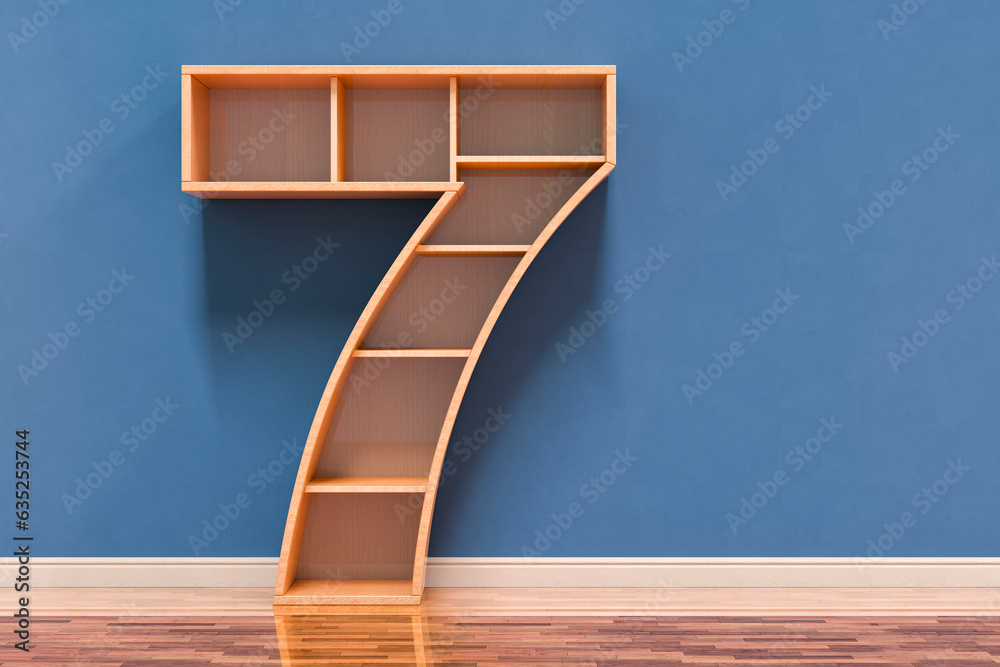 Fototapete number 7 as bookshelf in interior, 3d rendering