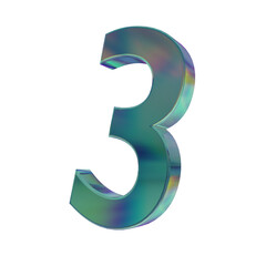 Glass dispersion number 3 on a transparent background. 3D render. 3D Illustration