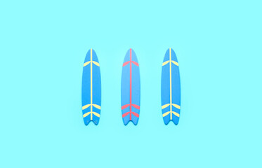 Mini surfboards on blue background