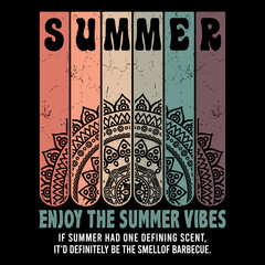 Summer vintage t shirt, retro style, mandala vector illustration t shirt design.