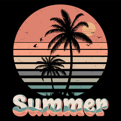 Vintage retro t shirt design, summer vibes text effect vector illustration.