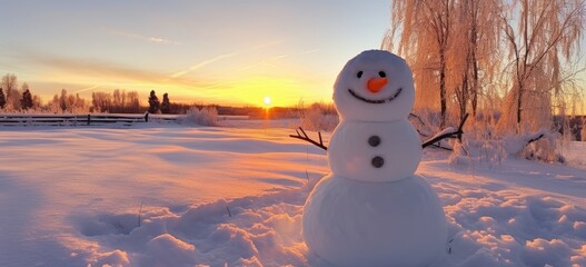 Fototapeta premium a snowman sitting in winter Generative AI