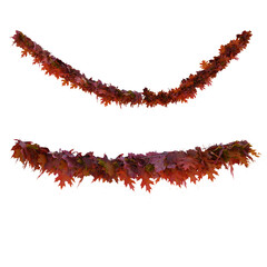 Garlands of autumn maple leaves on a transparent backgroud