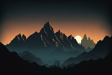 Illustration of a mountain range in silhouette. Generative AI
