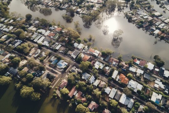 Aerial View Of Significant Floods Along Georges River In Southwest Sydney Due To Heavy Rainfall In July 2022. Generative AI