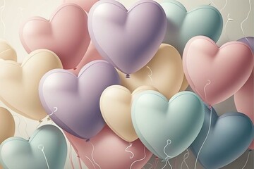 Valentine's day background with heart-shaped balloons and pastel colors, perfect for love-themed parties and anniversaries. Generative AI