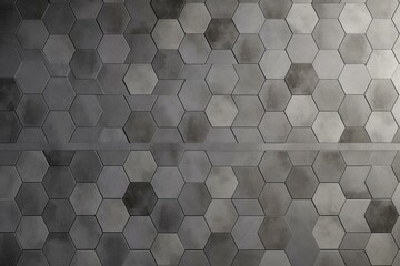 Hexagonal 3D mosaic tiles creating a polished concrete block wall background. Rendered semigloss finish. Generative AI